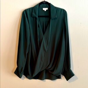 ODDY Green Wrap Blouse with Notched Collar and Cuffed Sleeves